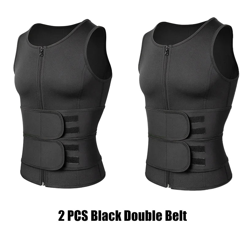 2PC 2 Straps Black Men Waist Sauna Vest Body Compression Tank Fat Burner Shirt