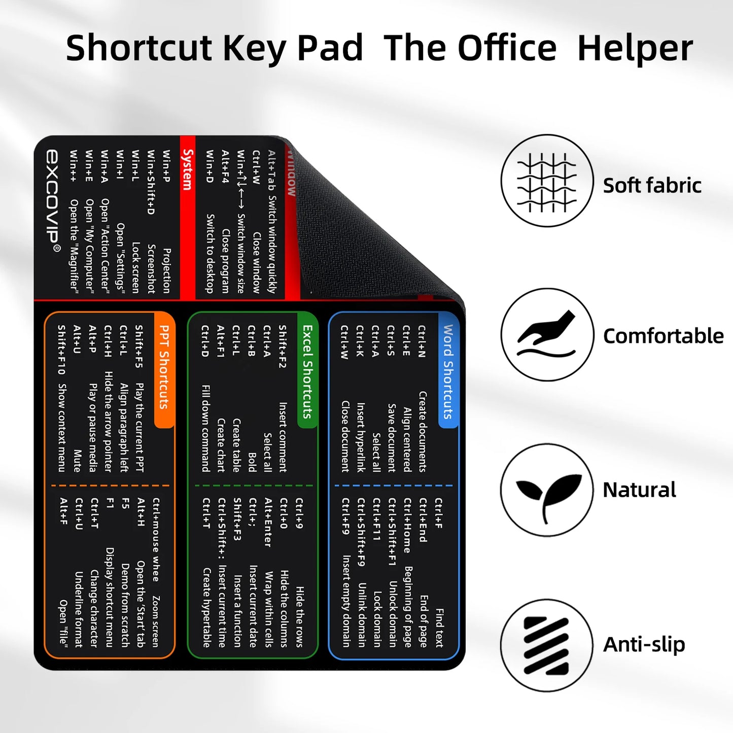 EXCO Shortcuts Mouse Pad for Excel Windows Office Mousepad Small Keyboard Commands Non-Slip Rubber Base for Home Computer Laptop