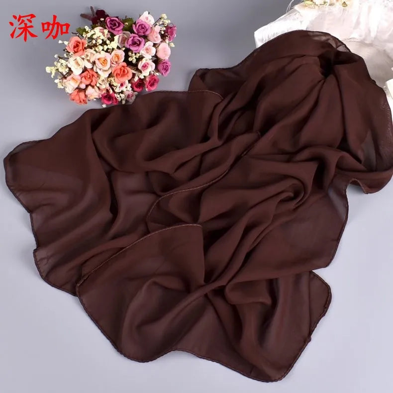 New Fashion Temperament Pure Monochrome Women's Long Chiffon Scarves Wholesale Yiwu Plain Pure Color Small Scarves