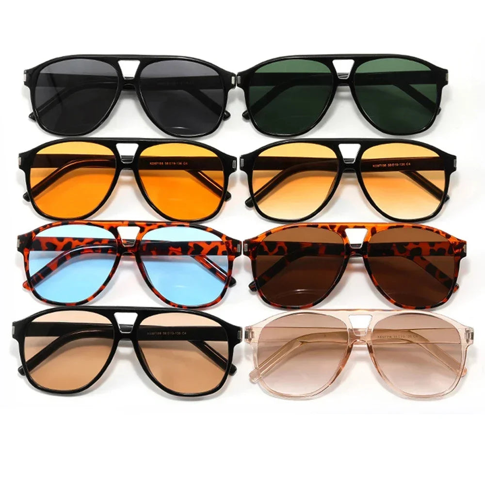 JNPCXI Vintage Double Bridges Pilot Women Sunglasses Fashion Square Black Tea Shades UV400 Men Sun Glasses