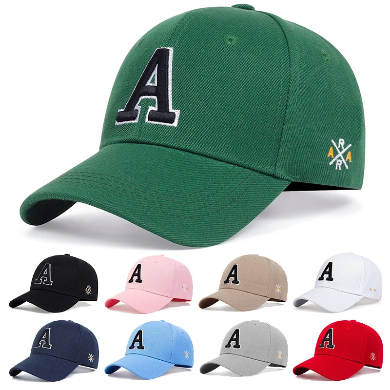 Unisex A Letter Side Embroidery Baseball Caps Season Outdoor Adjustable Hats