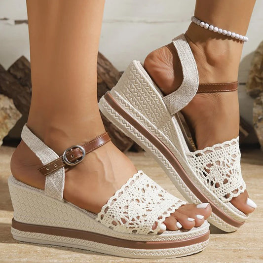 Summer Hollow Open Toe Sandals for Women Bohemian Beach Platform Woman Slides Adjustable Buckle Strap Women Slippers