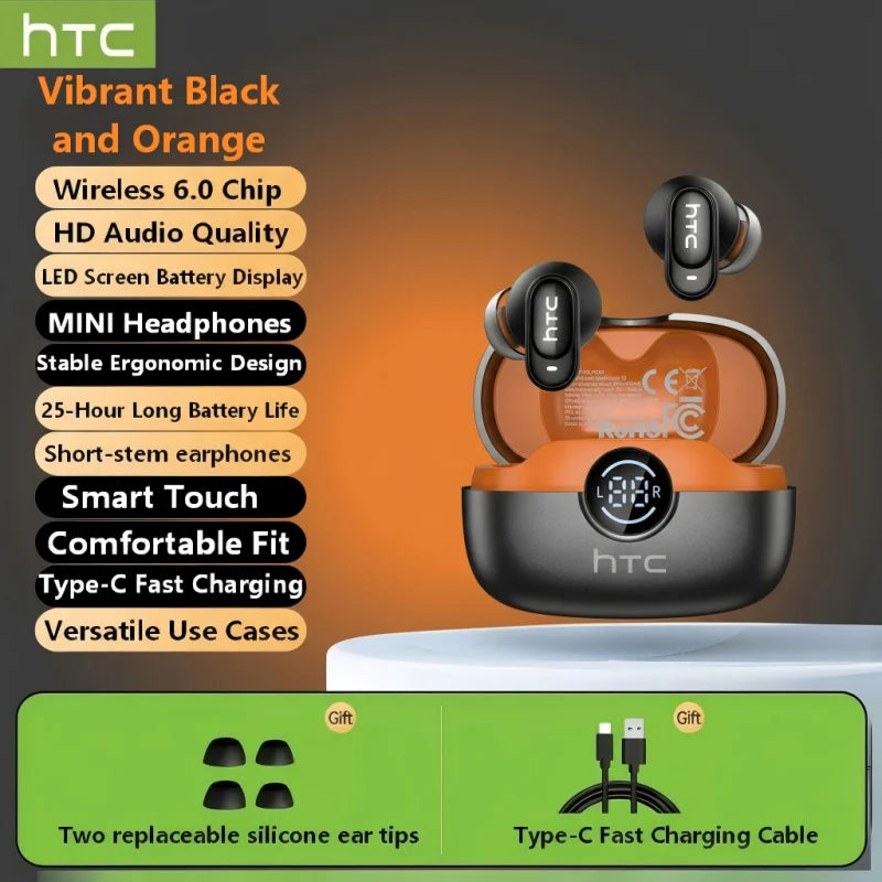 HTC NE79 Bluetooth Earphones Comfort Wireless Headphones Premium Sound Quality Sports Gaming Long Battery Soft In-ear Earbuds