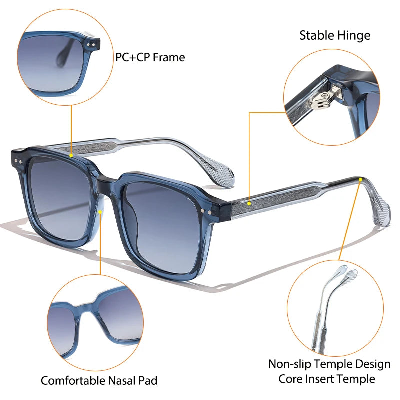 CATERSIDE Retro Sunglasses Men's Square Frame Brand Design Core Insert Temple Sun Glasses Women's Travel Party Holiday Gift