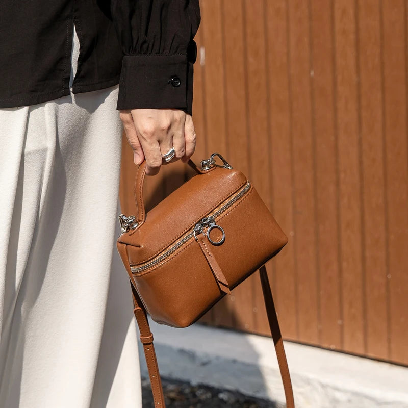 2026 New Genuine Leather Women bowling Tote Bag Soft Cowhide Leather Commute Shoulder Crossbody Bag Luxury Designer Handbags