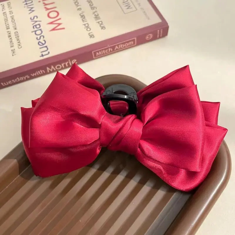 Cream Large Bow Hair Clip Claw for Women Korean Style Elegant Shark Clip Fashion Girls Hair Clamp