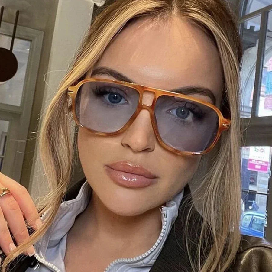 JNPCXI Retro Double Bridges Men Pilot Sunglasses UV400 Rivets Decoration Leopard Shades Women Trending Sun Glasses