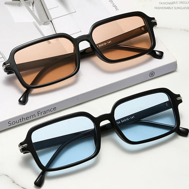 JNPCXI Retro Rectangle Sunglasses Women Fashion Rivets Eyewear Men Trending Punk Leopard Blue Sun Glasses Shades UV400