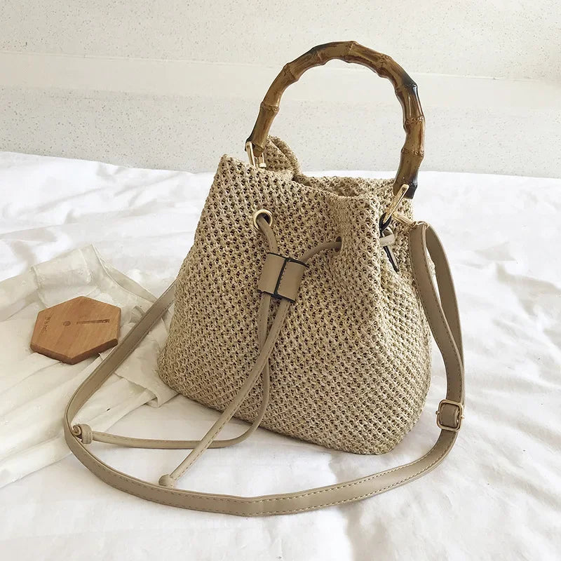 2026 Summer Beach Straw Bucket Bags Weave Tote Bag Female Bohemian Shoulder Bags for Women Lady Travel Handbags and Purses