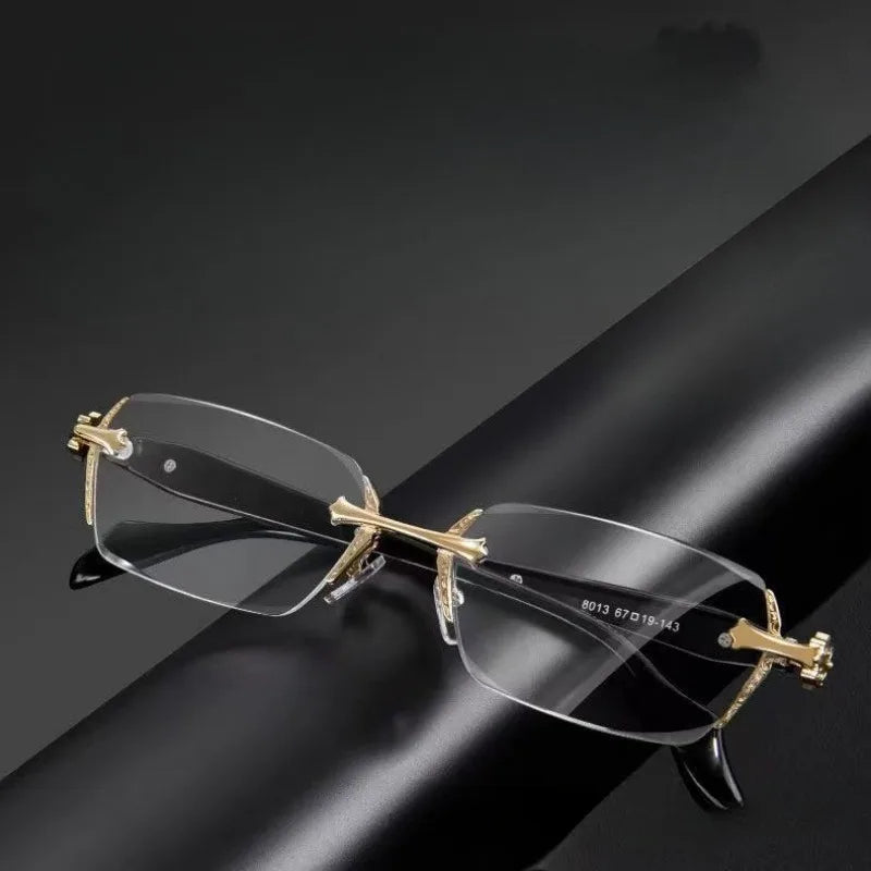 Frameless Glasses for Women Men Anti Radiation Photochromic Fashion Alloy Transition Eyeglasses-