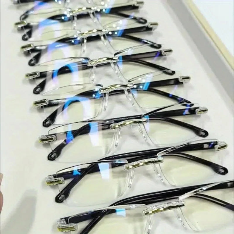 8pcs High-Definition Blue Light Blocking Reading Glasses - Rimless, Anti-Eyestrain, Glare Protection, +1.0 to +4.0