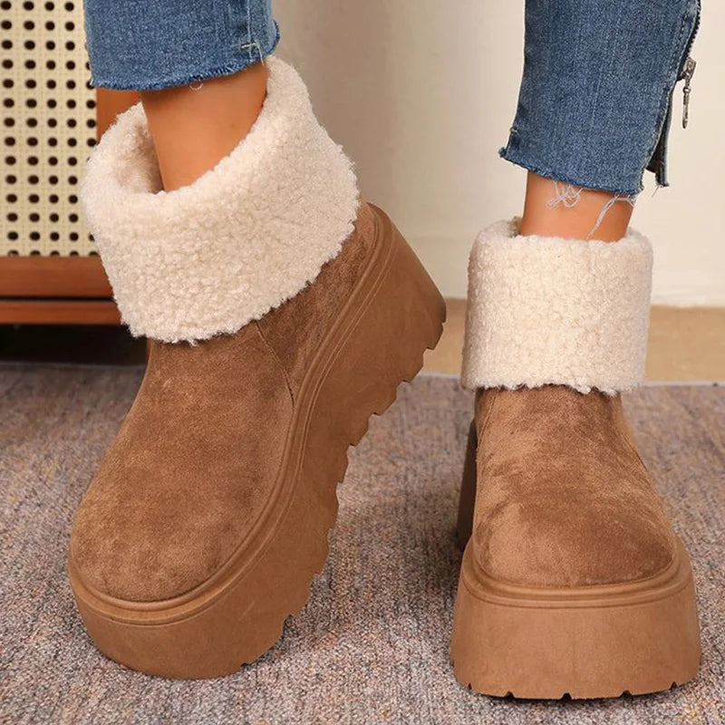 Fashion Slip On Camel Snow Boots Women 2025 Winter Short Plush Thick Warm Ankle Boots Woman Chunky Platform Booties Mujer