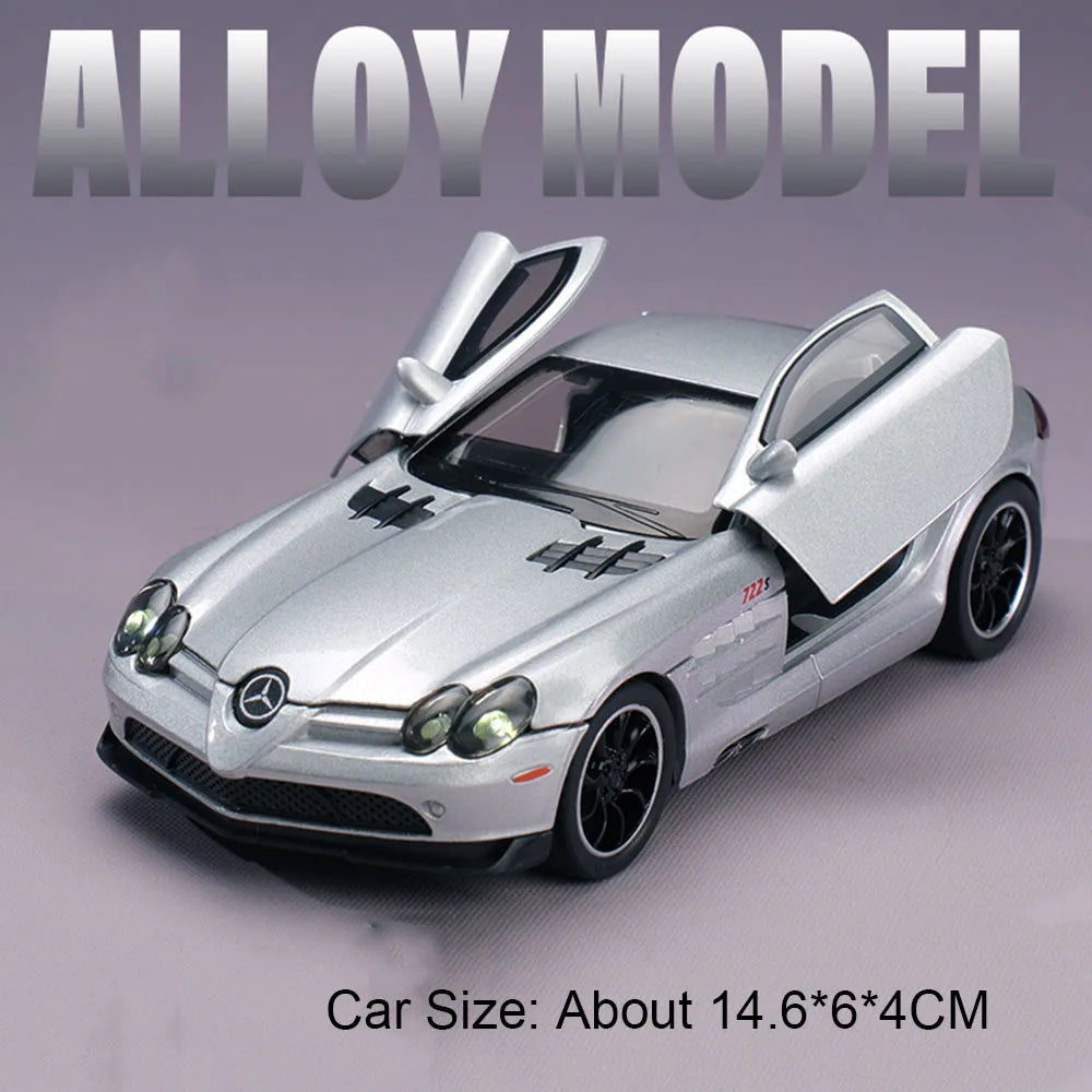 1:32 GT Sports Car SLR 772S Diecast Alloy Model Toys Doors Opened with Sound Light Pull Back Miniature Vehices for Children Gift