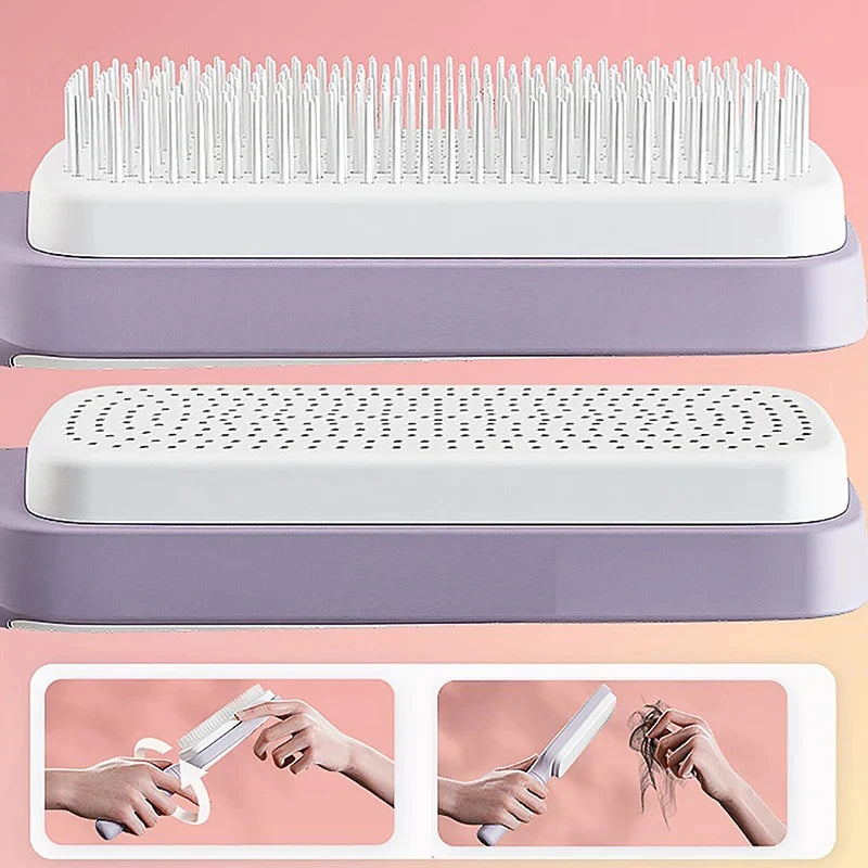Massage Comb Hair Self Cleaning Hairbrush Rotating Retractable AntiStatic Brush﻿