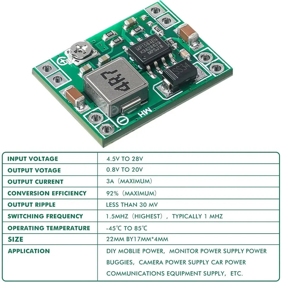6pcs Mini MP1584EN DC-DC Buck Converter 3A Power Adjustable Power Supply Module 24V to 12V 9V 5V 3V Step-Down Power Module