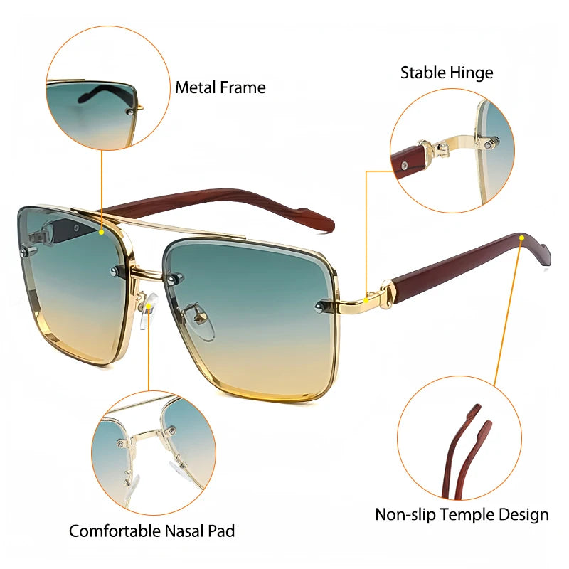 CATERSIDE New Retro Pilot Men's Prescription Sunglasses High Quality Metal Large Frame Women's Fashion Optical Sunglasses UV400