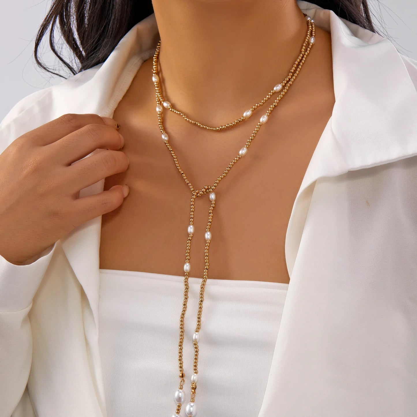 Boho Irregular CCB Beaded Long Necklace for Women Hip Hop Creative Sexy Y-Shaped Clavicle Chain Holiday Party Jewelry Accessory