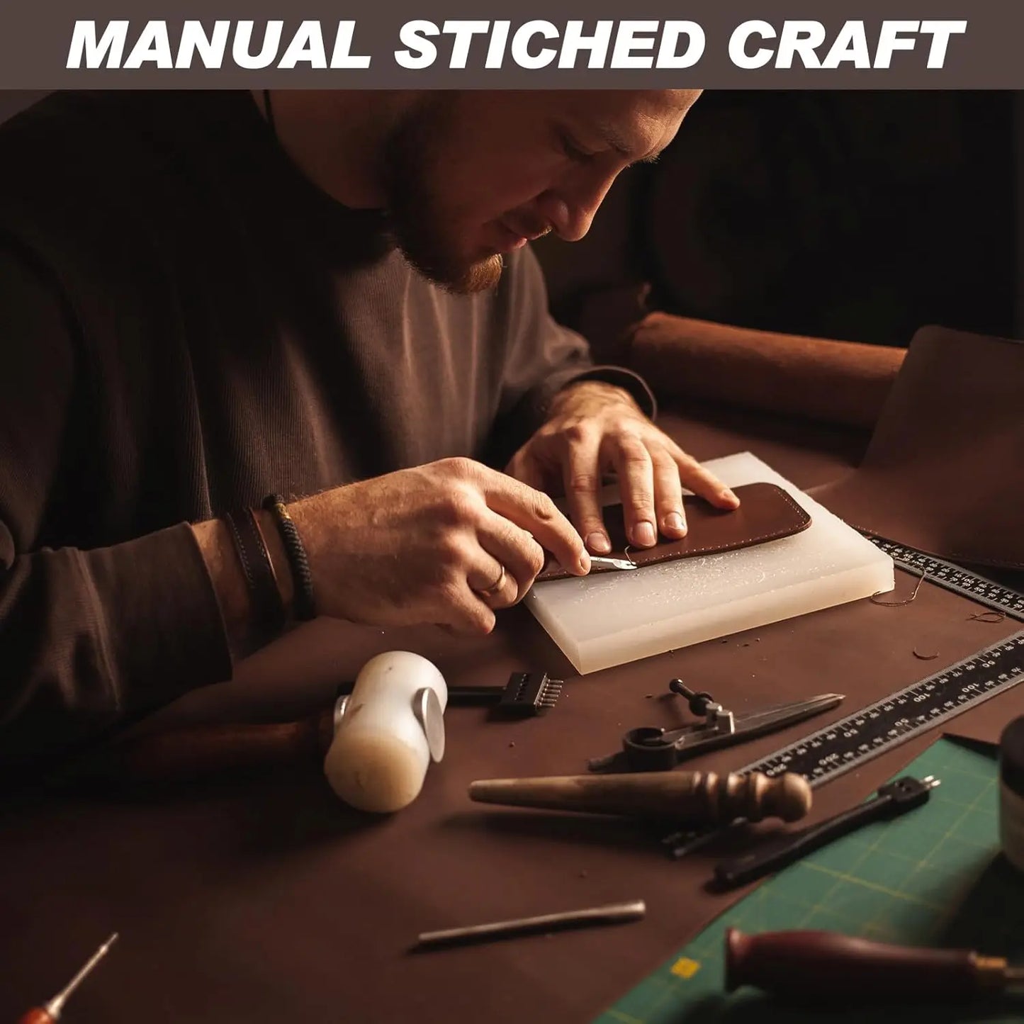 Genuine Leather Desk Mat Large Desk Pad  Non Slip Leather Table Protector with Stitched Edges and Rubber Base for Workspace