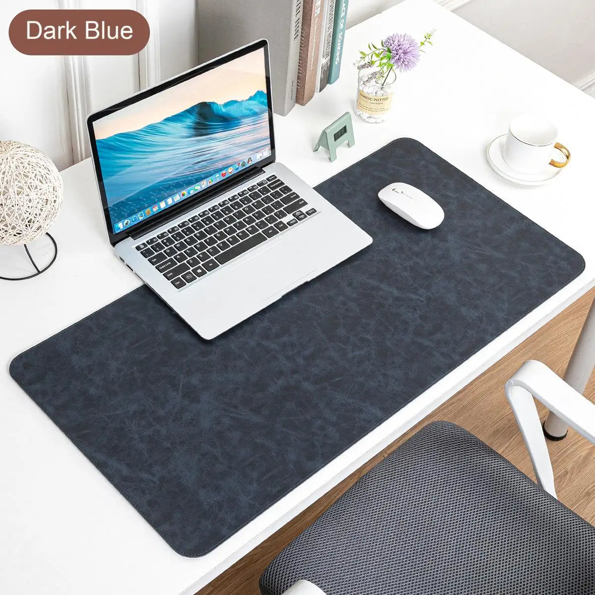 Imitation Crazy Horse Leather Large Gaming Mouse Pad, Desk Mat Protector Stitched Edge, XL Extended Desk Pad for Office Home