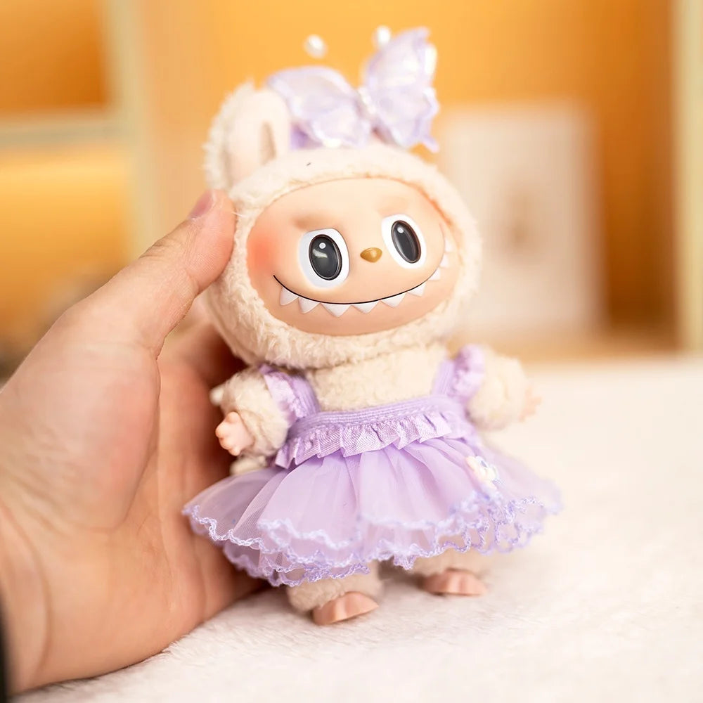 17 Cm Labubu Plush Toy Doll T-shirt with Denim Overalls Labubu Plush Toy Doll Pendant Clothes High quality