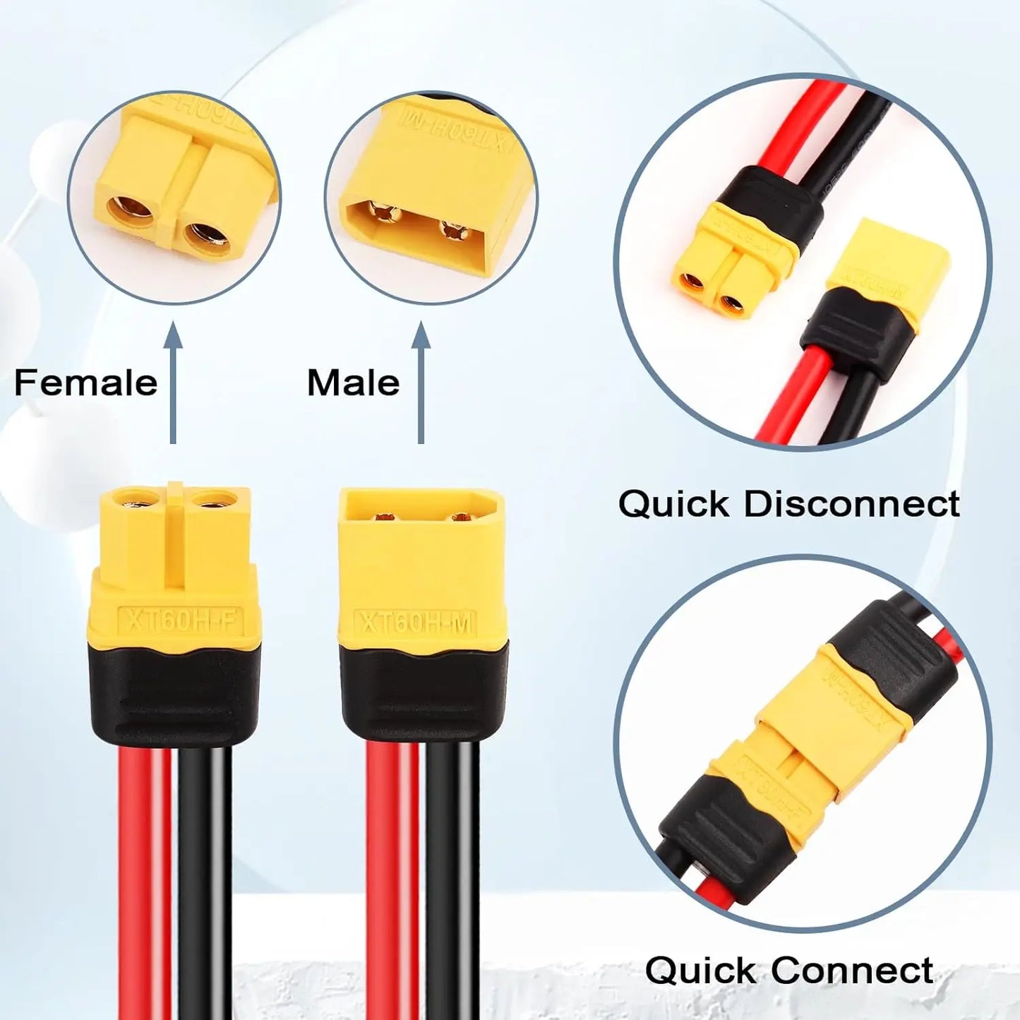 4 Pairs XT60 Plug Female and Male Connector with 150mm 10AWG Wire for RC Lipo Battery FPV Racing Drone