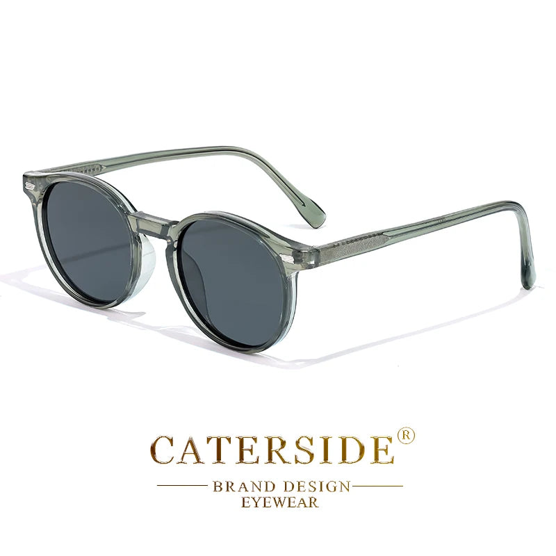 CATERSIDE Retro Polarized Round Sunglasses Men TR90 / Acetate Vintage Sun Glasses Women Punk Driving Travel Lunette De Soleil