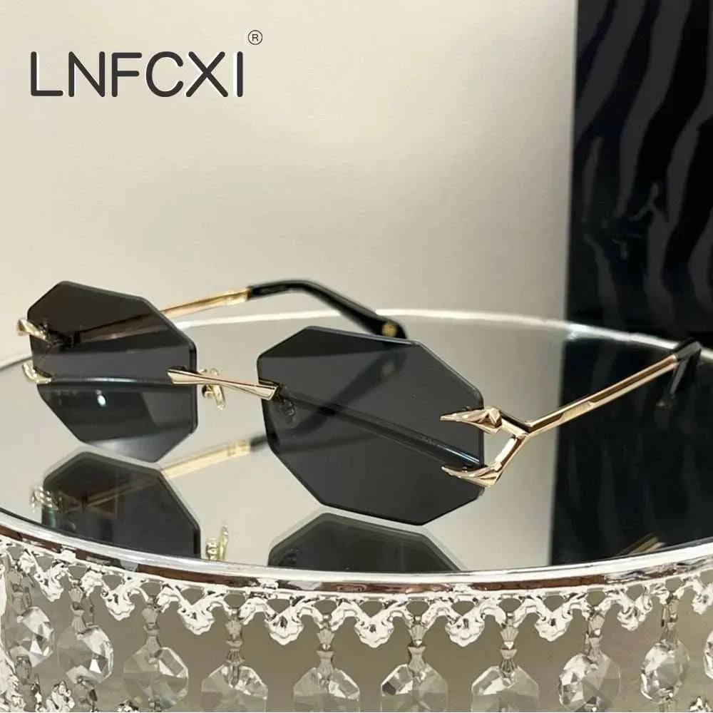 JNPCXI Retro Sunglasses Women Fashion Rimless Sun Glasses Men Shades Cutting Lens Ladies Frameless Eyeglasses