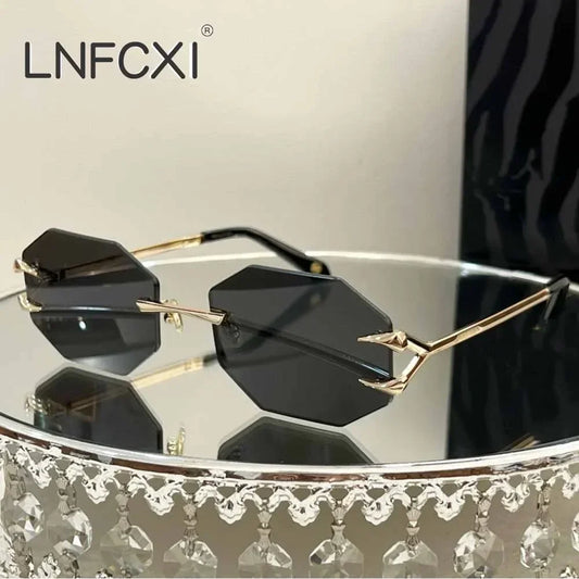 JNPCXI Retro Sunglasses Women Fashion Rimless Sun Glasses Men Shades Cutting Lens Ladies Frameless Eyeglasses