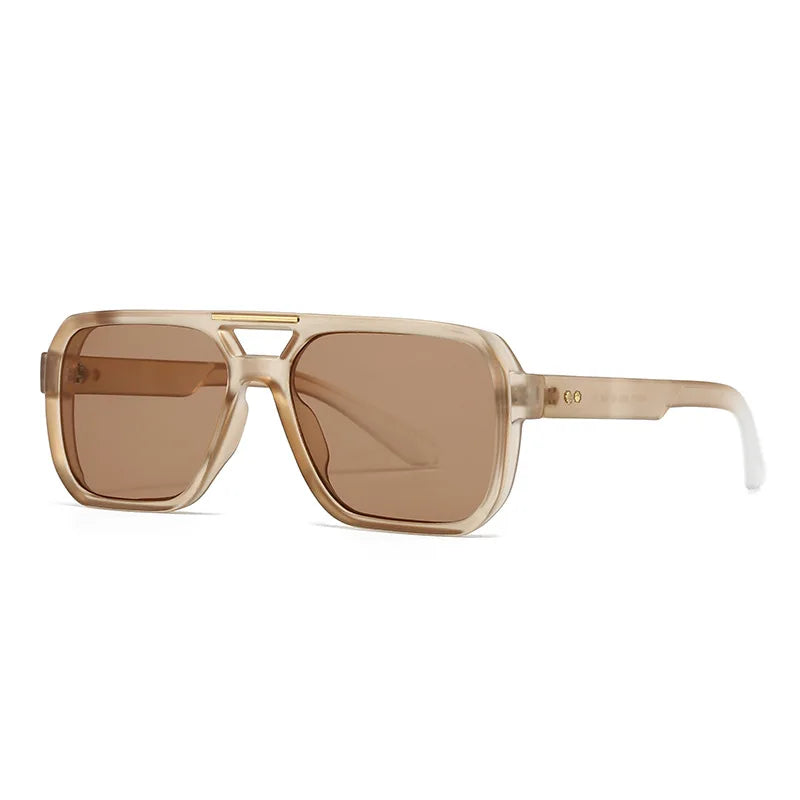 JNPCXI Fashion Double Bridges Square Sunglasses Women Retro Rivets Green Leopard Shades UV400 Men Outdoor Gradient Sun Glasses
