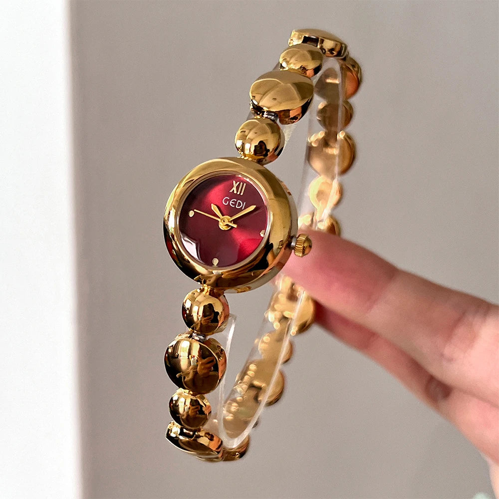 GEDI Gold Watch for Women Fashion Luxury Quartz Vintage Woman Watches Elegant Casual Waterproof Dress Watch Gifts