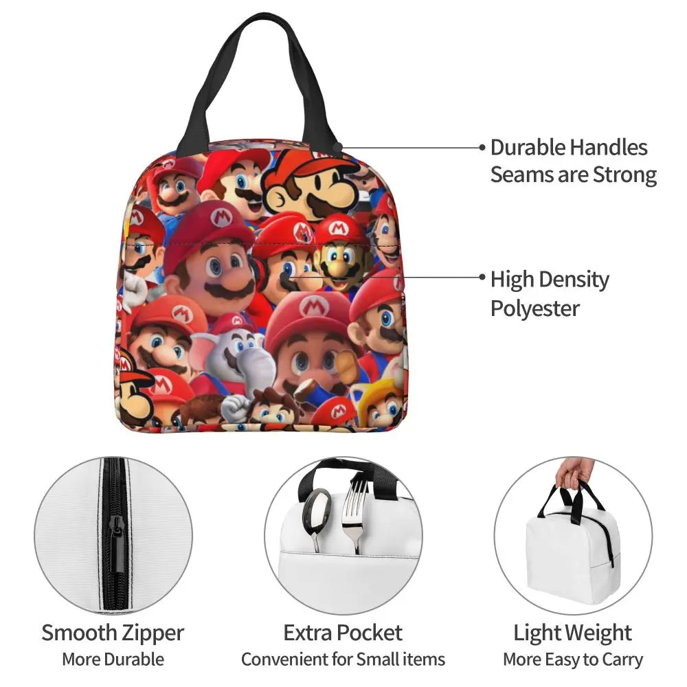 Custom Mario Super Bros Insulated Lunch Bag Reusable Thermal Cooler Lunch Box M5