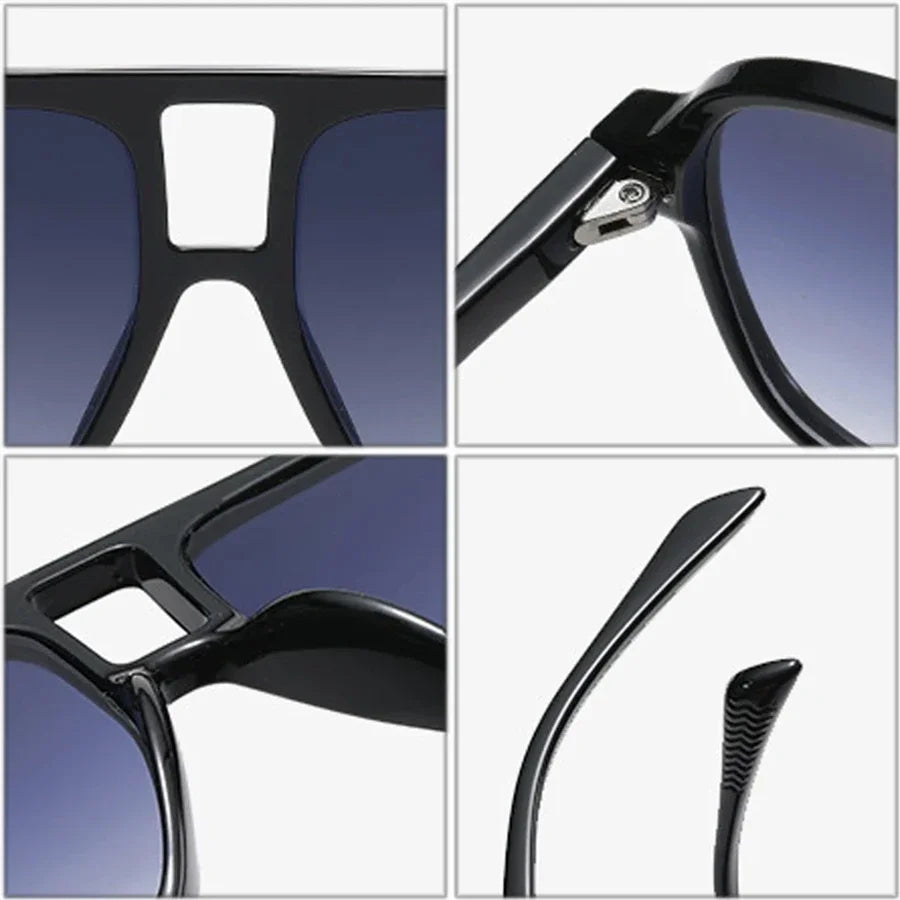 JNPCXI Retro Double Bridges Men Pilot Sunglasses UV400 Rivets Decoration Blue Lens Shades Women Trending Sun Glasses