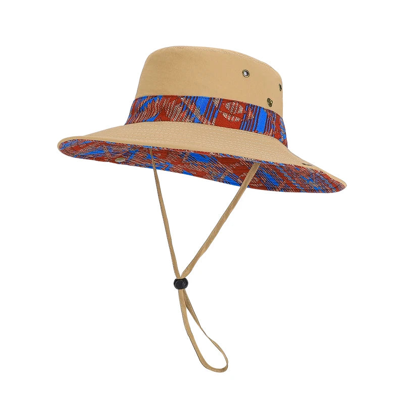 9275-New spring and summer men's and women's wide-brimmedfishermanhatswithethnicstylesuitableforoutdooractivitiessuchahiking