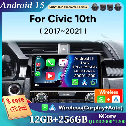 Android 15 Car Radio For Honda Civic 10th 2015 2016 2017 2018 2019 2020 2021 Player Wireless Carplay Android Auto Multimedia 2 D
