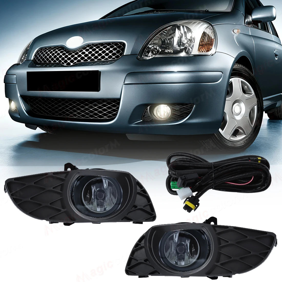 For Toyota Yaris VITZ 2003 2004 2005 2006 Fog Lamps LED Halogen Car Front Bumper Foglights with Frame Covers Wires Relay 12V