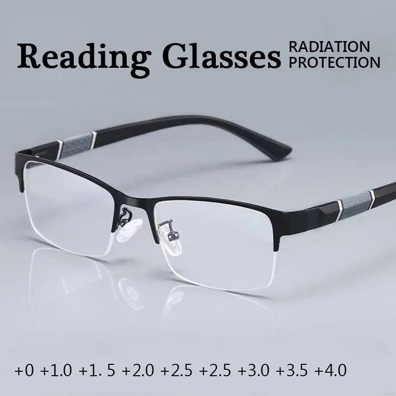 Anti Blue Reading Glasses Men Retro Metal Frame Square Presbyopic Glasses for Business