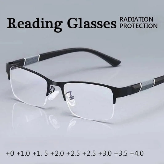 Anti Blue Reading Glasses Men Retro Metal Frame Square Presbyopic Glasses for Business