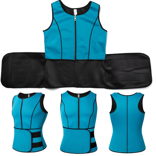 1PC Blue 2 Straps Men Waist Sauna Vest Body Shaper Compression Tank Fat Burn