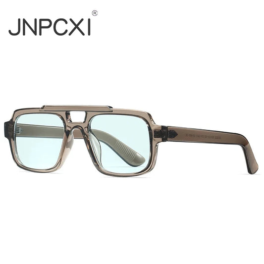 JNPCXI Fashion Double Bridges Square Men Sunglasses Fashion Gray Blue Shades UV400 Women Outdoor Punk Sun Glasses