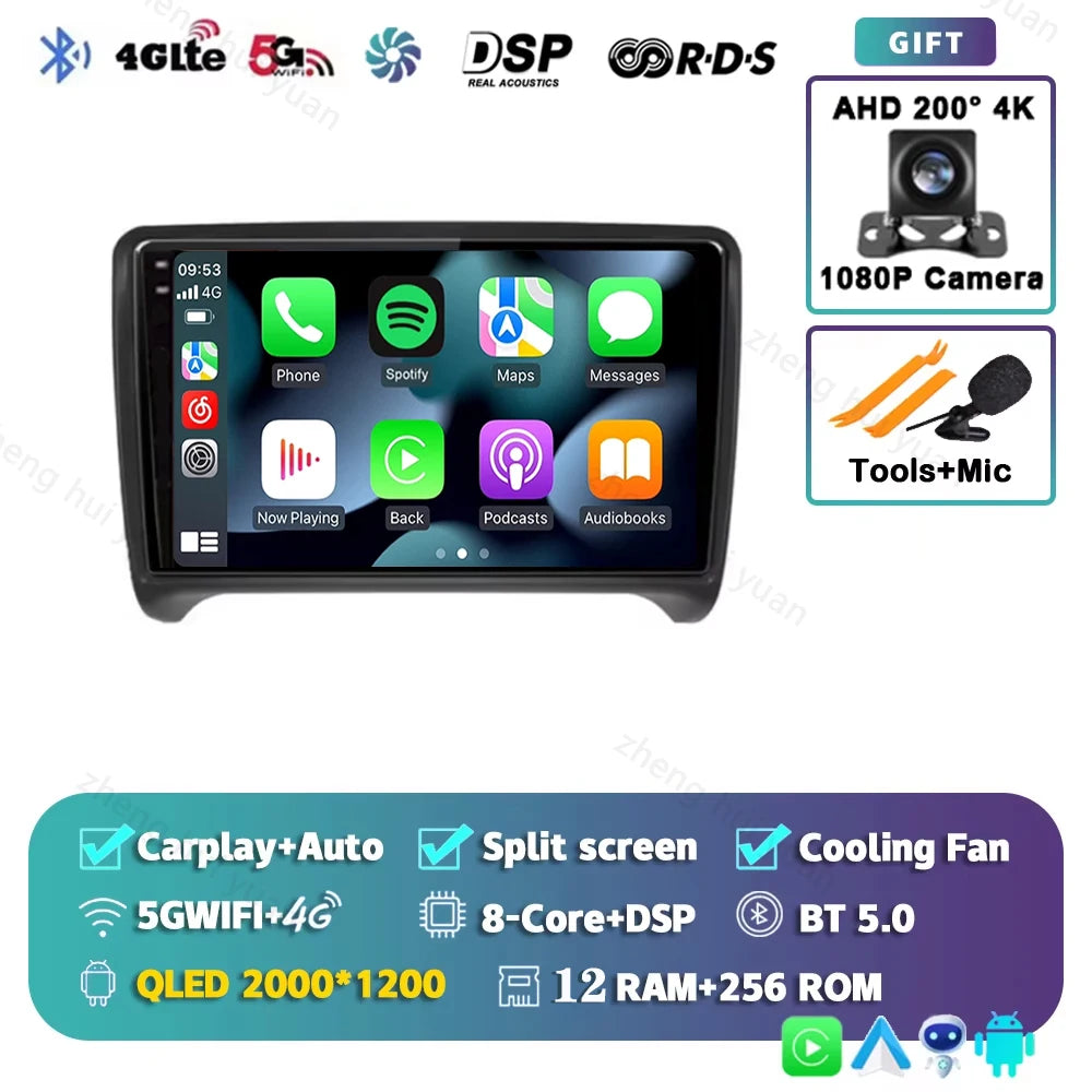 Android 15 WIFI+4G Carplay Car Radio GPS For Audi TT MK2 8J 2006 2007 2008 2009 2010 2011 2012 Car Stereo Multimedia Player DSP