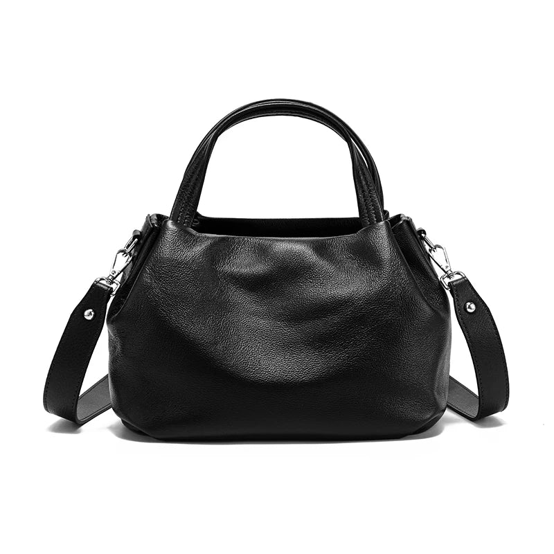 Women's Genuine Cowhide Leather Large Capacity Tote Bag Bucket Ladies Shoulder Bag Crossbody Luxury Brand Bag Female Designer