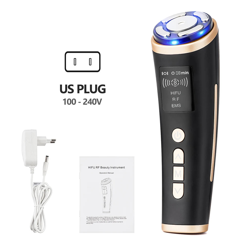 Home Use Mini HIFU Machine RF LED HIFU Ultrasonic Skin Tightening Facial Lifting Device Face Chin Neck Eye Anti Wrinkle Massager