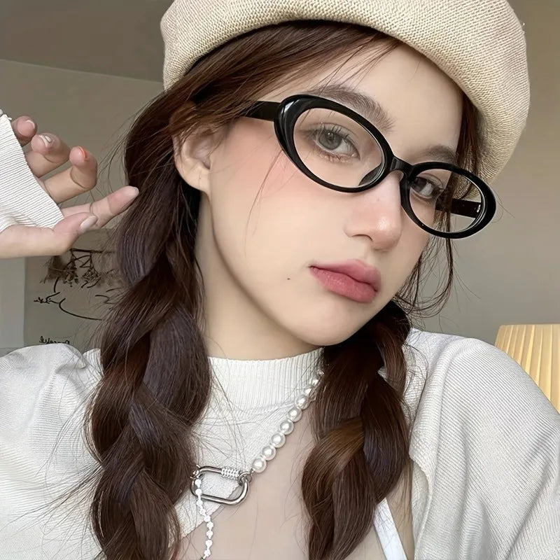 Stylish Women's Retro Oval Glasses, Anti-Blue Light, Ultra-Light Comfortable Frame