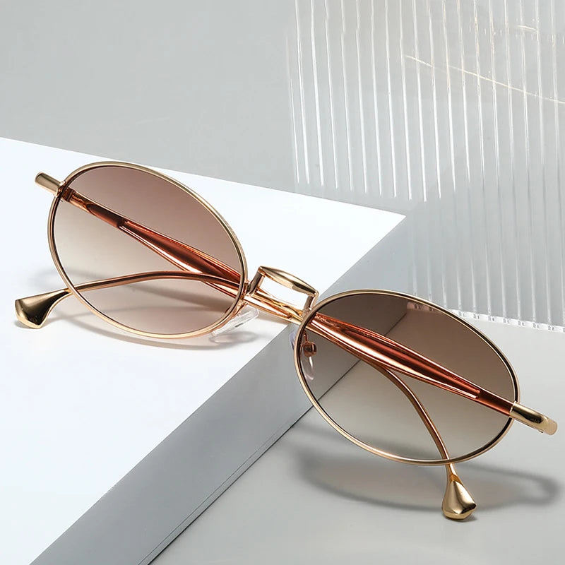 JNPCXI New Vintage Metal Small Oval Punk Women Sunglasses Fashion Silver Red Men Gradient Shades UV400