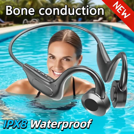 NEW Bone Conduction Swimming Headphones Bluetooth 5.4 IPX8 Waterproof Not In-Ear Wireless Plug-in Card Sports Headphones 2026