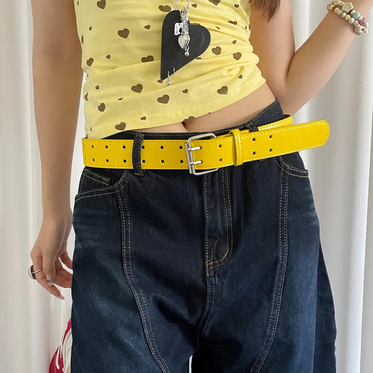 Wide Design Sense Y2K Double-Breasted Yellow Belt For Women With Skirt Jeans With Waistcoat Decoration Versatile Belt