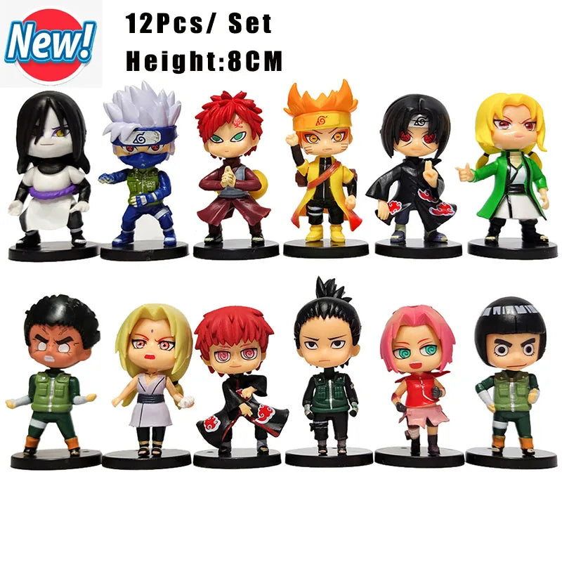 12pc/set Anime Naruto Shippuden Hinata Sasuke Itachi Kakashi Gaara Action Figure