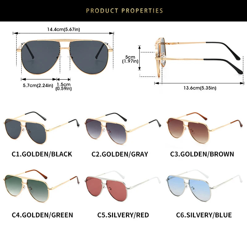 JNPCXI New Retro Metal Double Bridges Pilot Women Sunglasses Fashion Quality Gradient Men Shades UV400 Sun Glasses