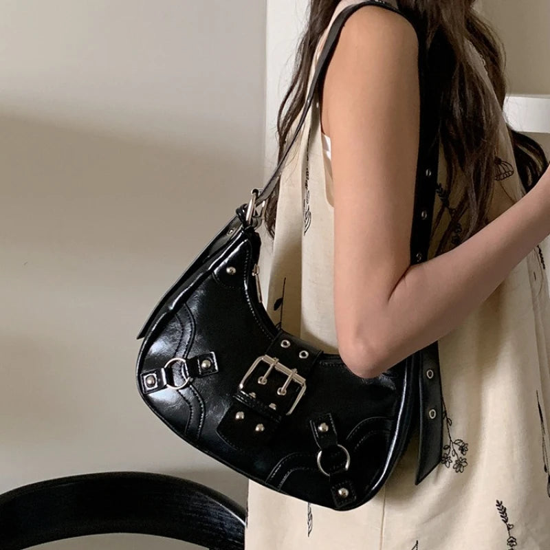 2026 Spring Hot Selling Maillard Women's Handbags Retro Cool Girls Underarm Bag Y2K Wasteland Style Vintage Leather Shoulder Bag