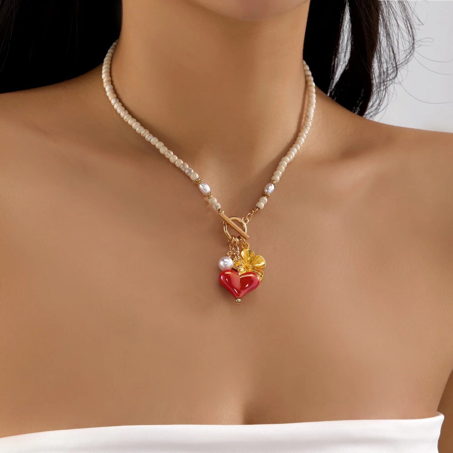 Bohemian Colorful Beads Choker Necklace for Women Round Lucky Evil Eye Heart Pendant Necklace Fashion Jewelry Y2k Accessories